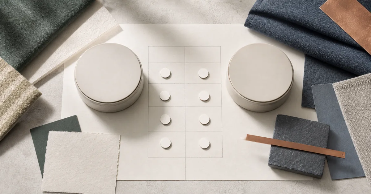 Paired unbranded pouch tins on a structured comparison grid